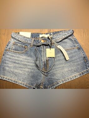 High-Rise Blue Denim Short with Tie Waist